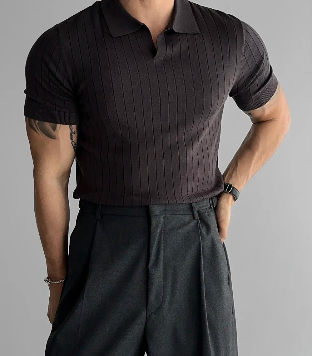 Solid Stretch Cotton Casual Collared T-Shirt
