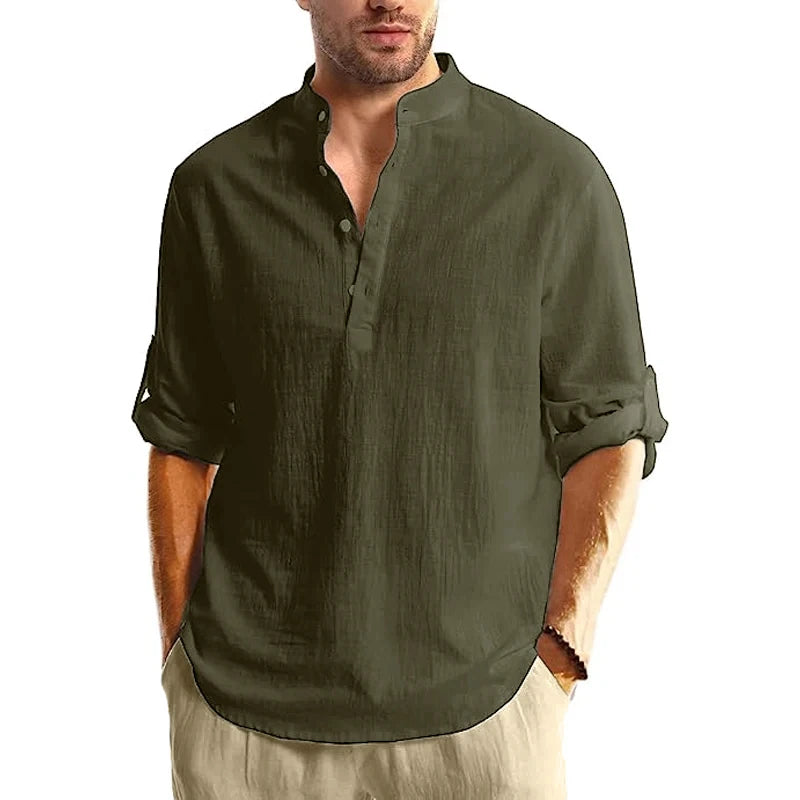 Men Long Sleeve Cotton Casual Shirt