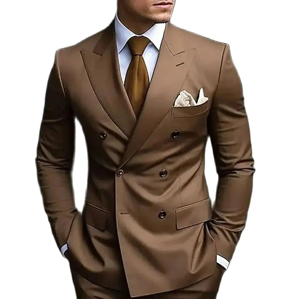Men Double Breasted Slim Fit Wedding Formal Suit