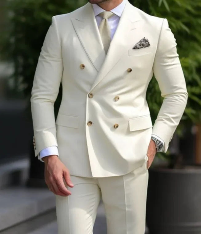 Men Double Breasted Slim Fit Wedding Formal Suit