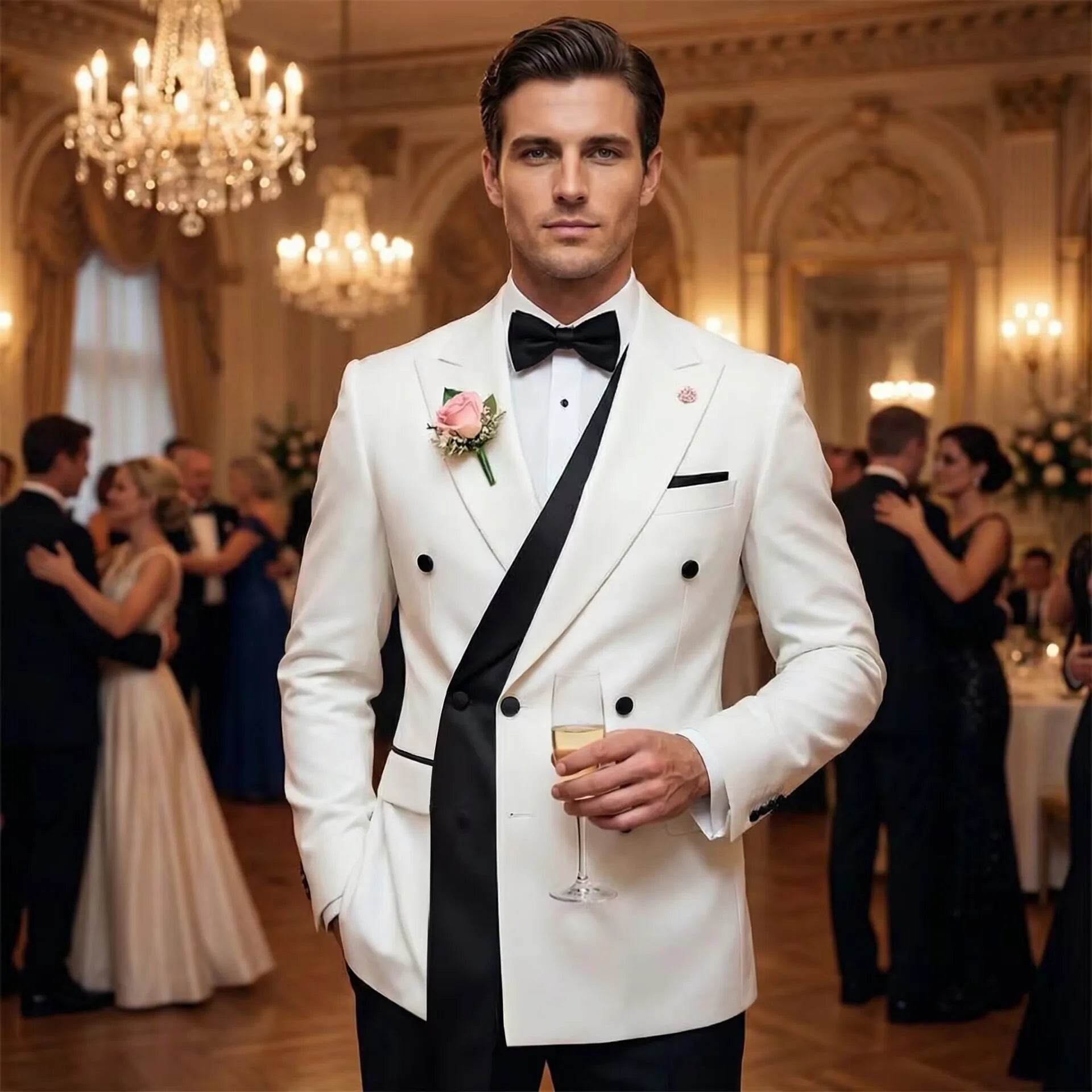 Double Breasted White Wedding Suit for Men