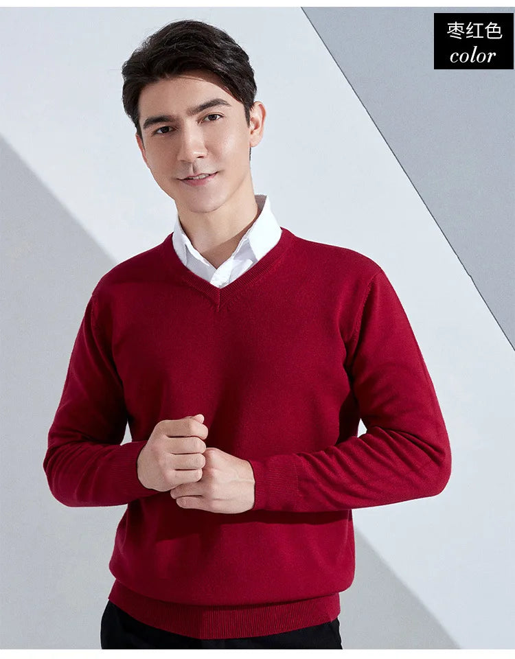 Men’s Cotton Blend V-Neck Knitted Sweater
