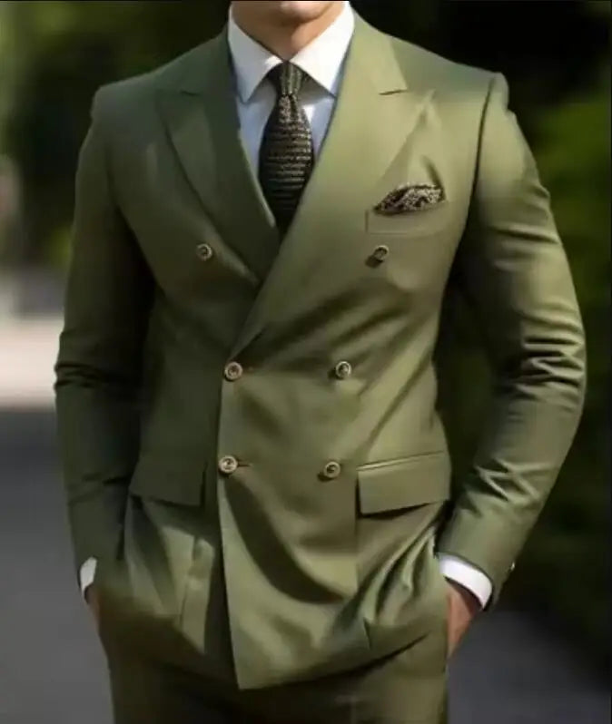 Men Double Breasted Slim Fit Wedding Formal Suit