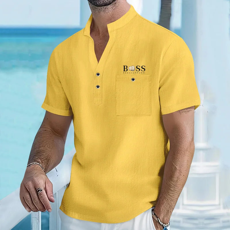 Men’s Cotton Linen Henley T-Shirt
