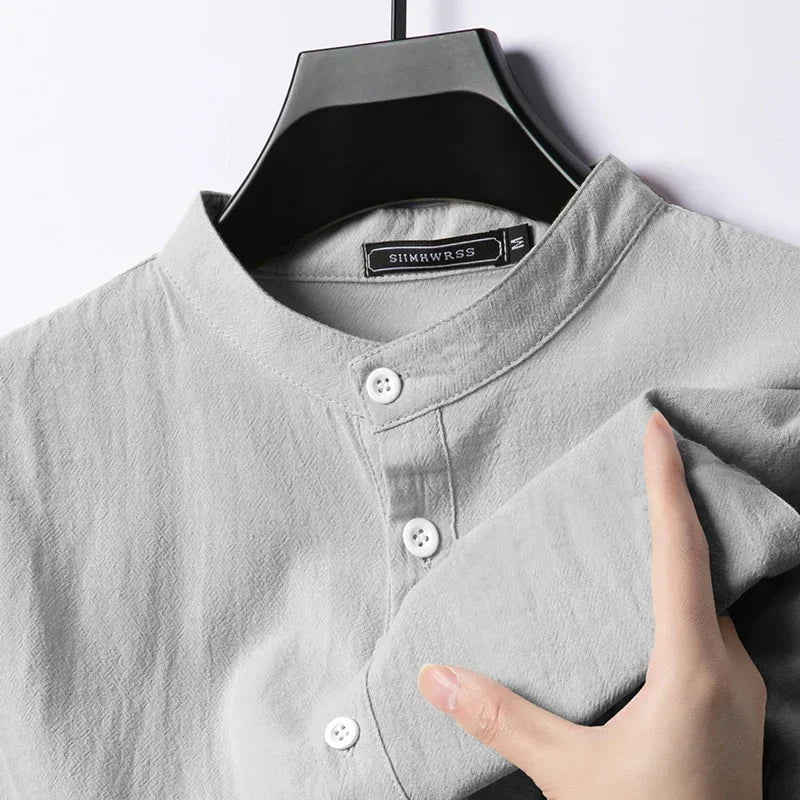 Long Sleeve Henley Lightweight Linen Cotton Shirt