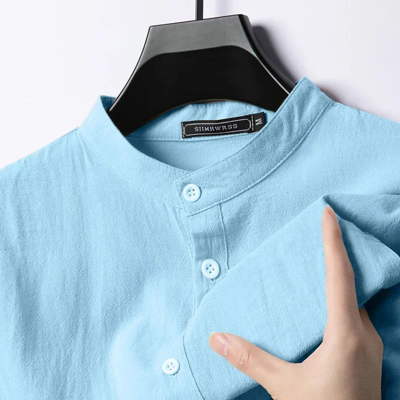 Long Sleeve Henley Lightweight Linen Cotton Shirt