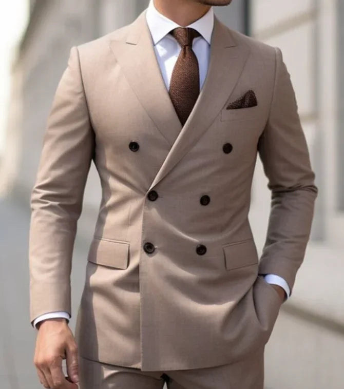 Men Double Breasted Slim Fit Wedding Formal Suit