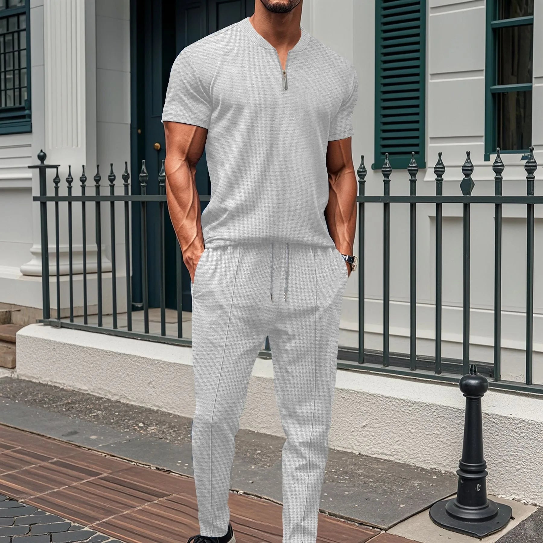 Men’s Waffle Collar Zipper Set