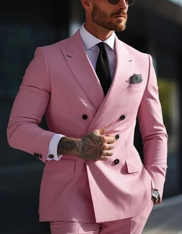 Men Double Breasted Slim Fit Wedding Formal Suit