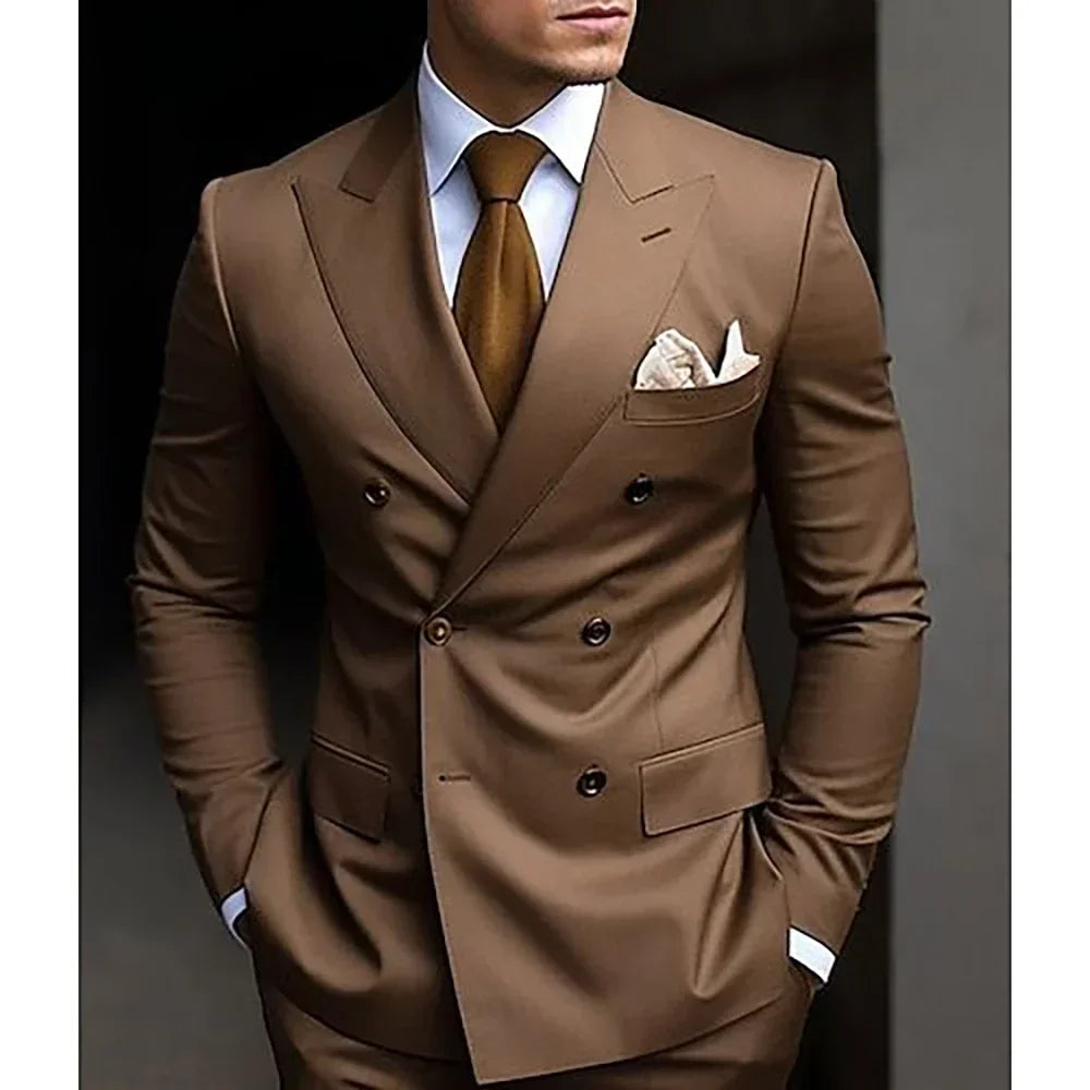 Men Double Breasted Slim Fit Wedding Formal Suit