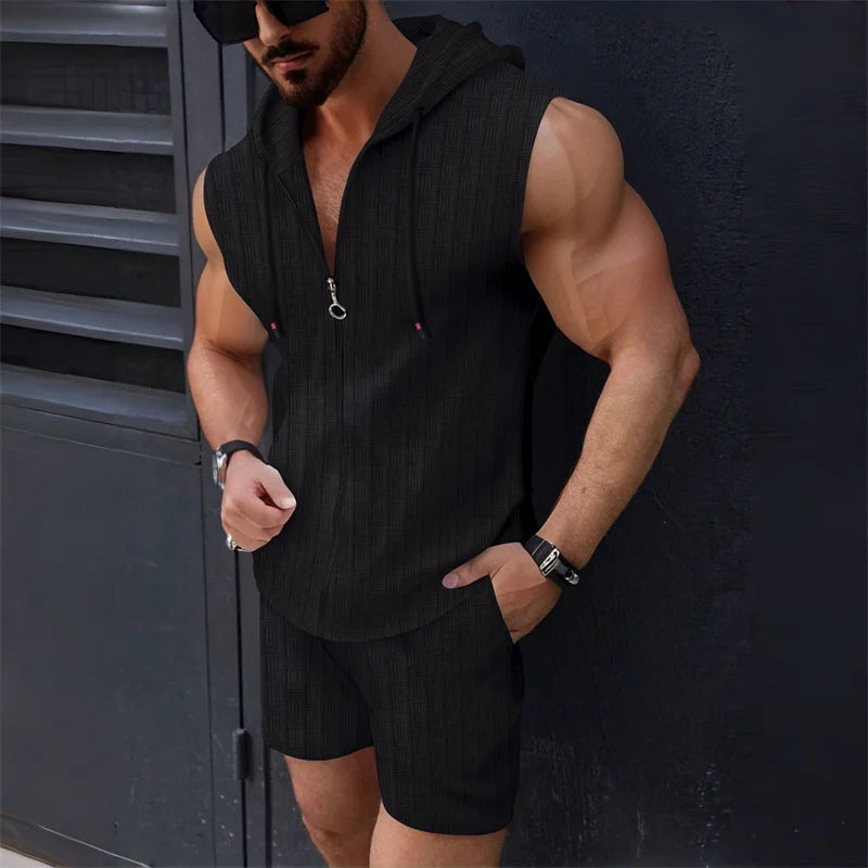 Zipper Vest & Shorts Slim Fit Sportswear