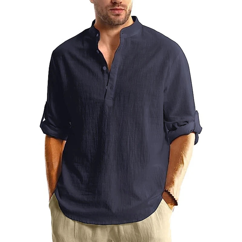 Men Long Sleeve Cotton Casual Shirt