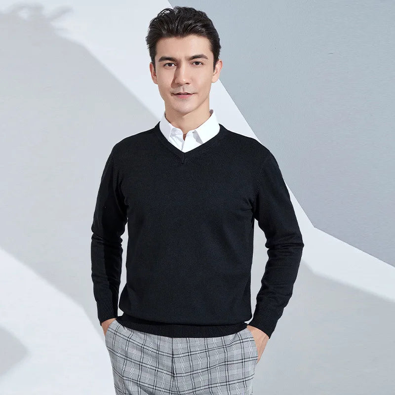 Men’s Cotton Blend V-Neck Knitted Sweater