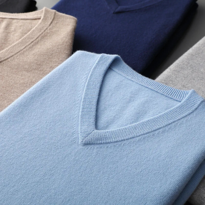 Men’s Cotton Blend V-Neck Knitted Sweater