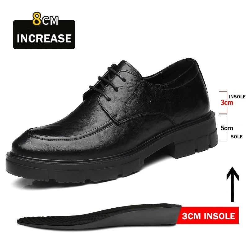 Men Elevator Shoes Height Increasing Genuine Leather Shoes