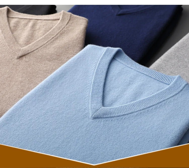 Men’s Cotton Blend V-Neck Knitted Sweater