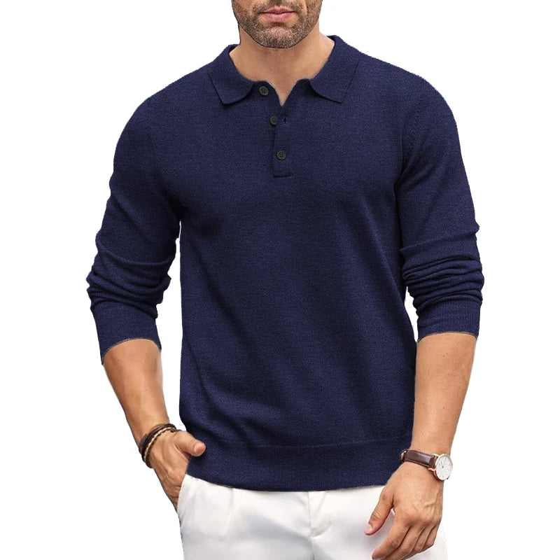 Men Mock Neck Knit Sweater Slim Fit Button Pullover