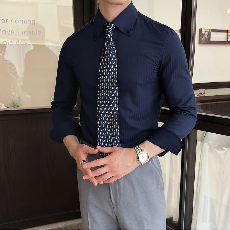 Men’s Autumn Dark Striped Long Sleeve Shirt