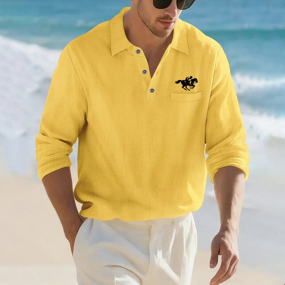 Men’s Casual Linen Cotton Lapel Shirt