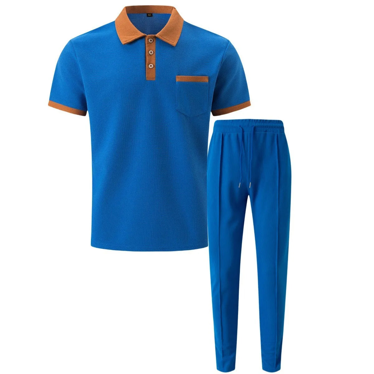 Men’s Summer Waffle Collar 2-Piece Set