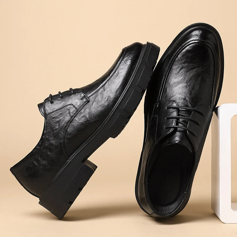 Men Elevator Shoes Height Increasing Genuine Leather Shoes
