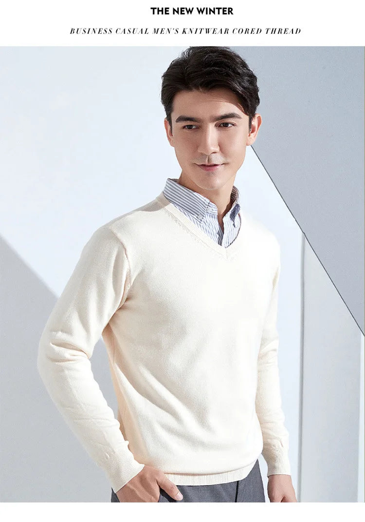 Men’s Cotton Blend V-Neck Knitted Sweater