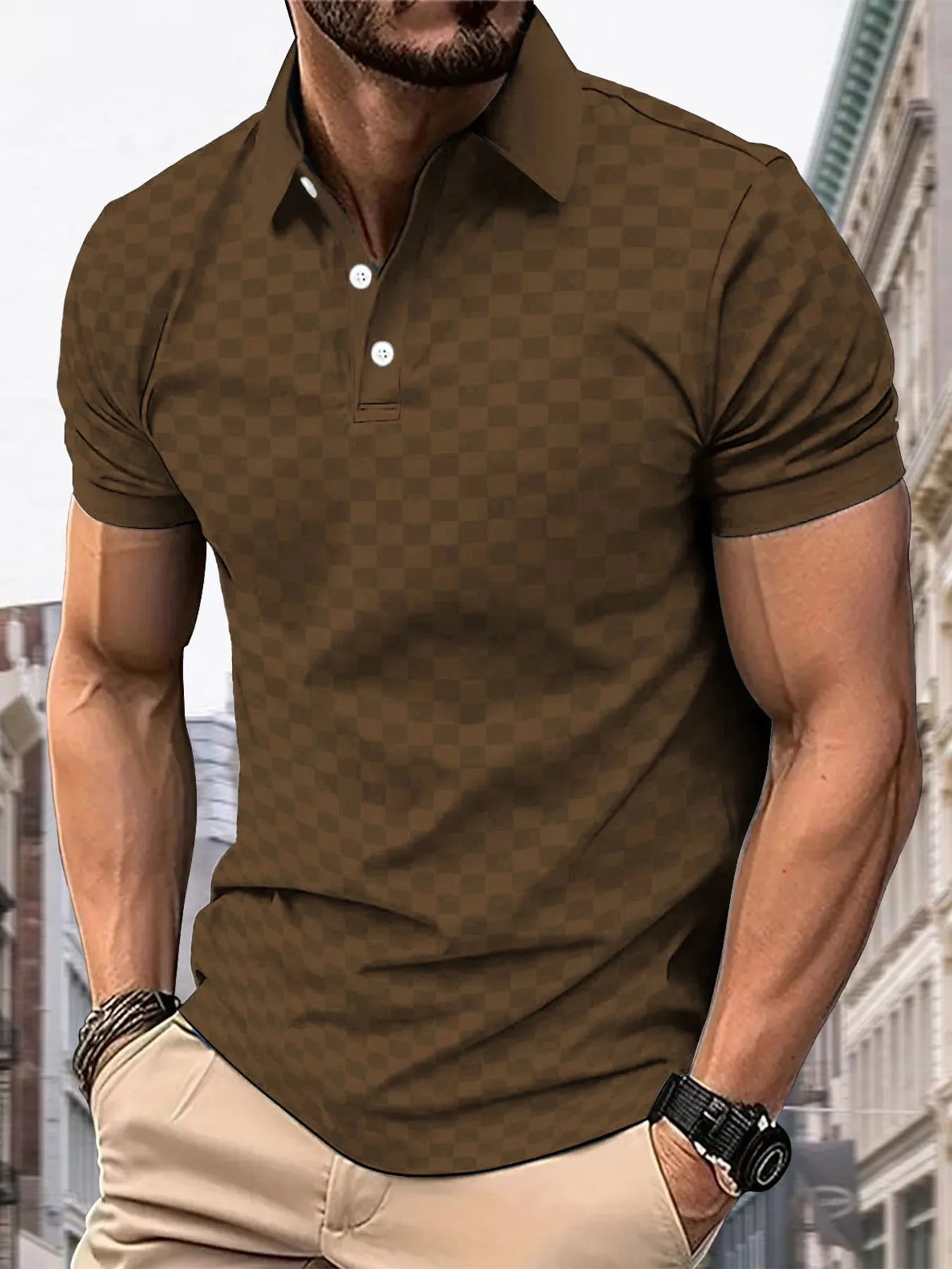 Men’s Jacquard Checkered Short Sleeve Shirt