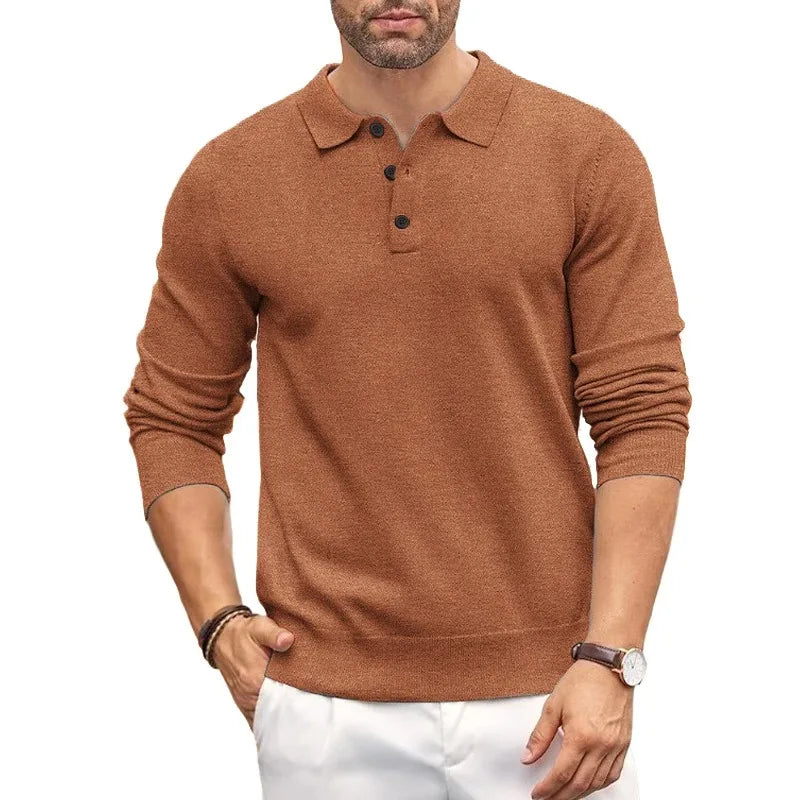 Men Mock Neck Knit Sweater Slim Fit Button Pullover