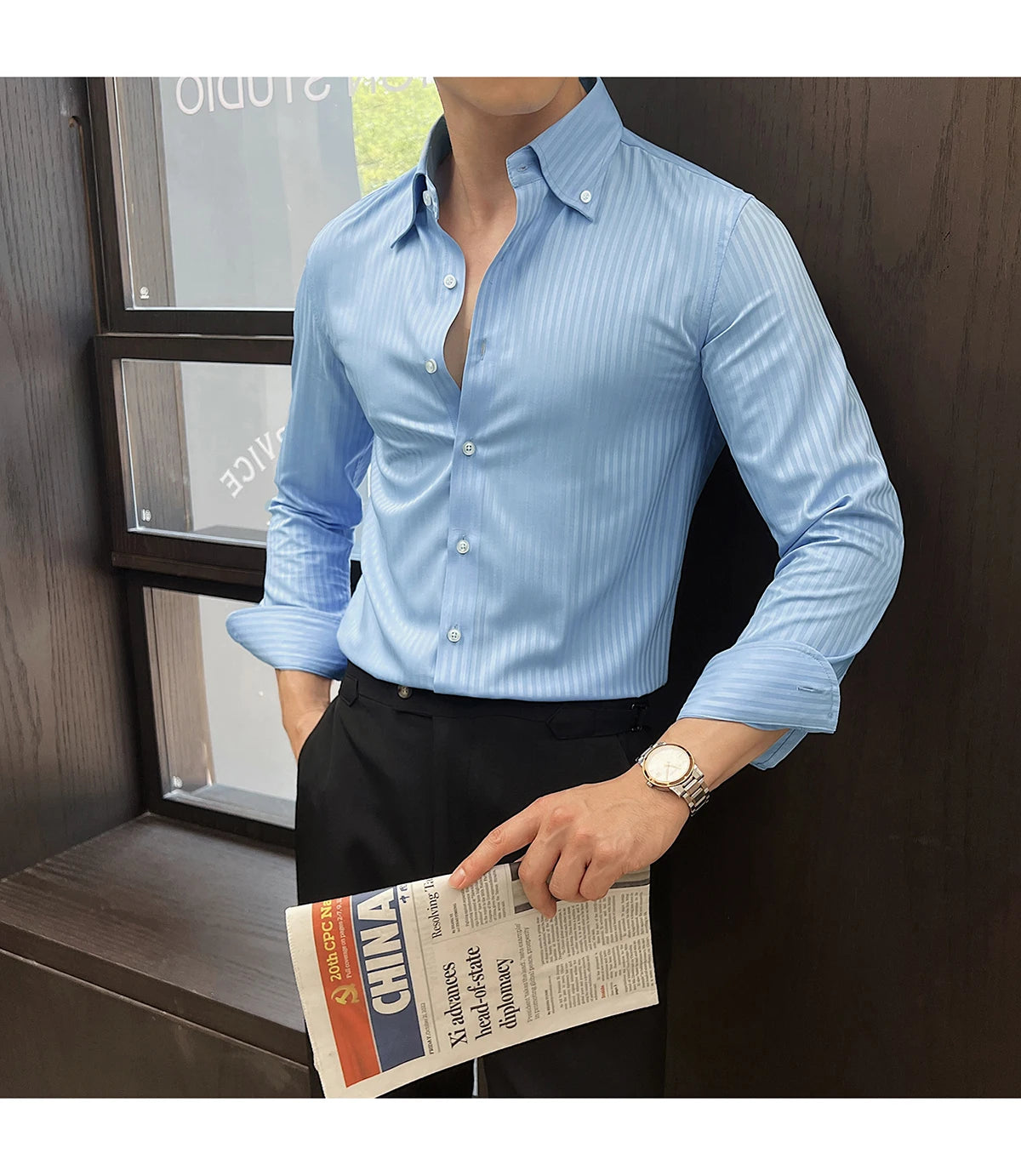 Men’s Autumn Dark Striped Long Sleeve Shirt