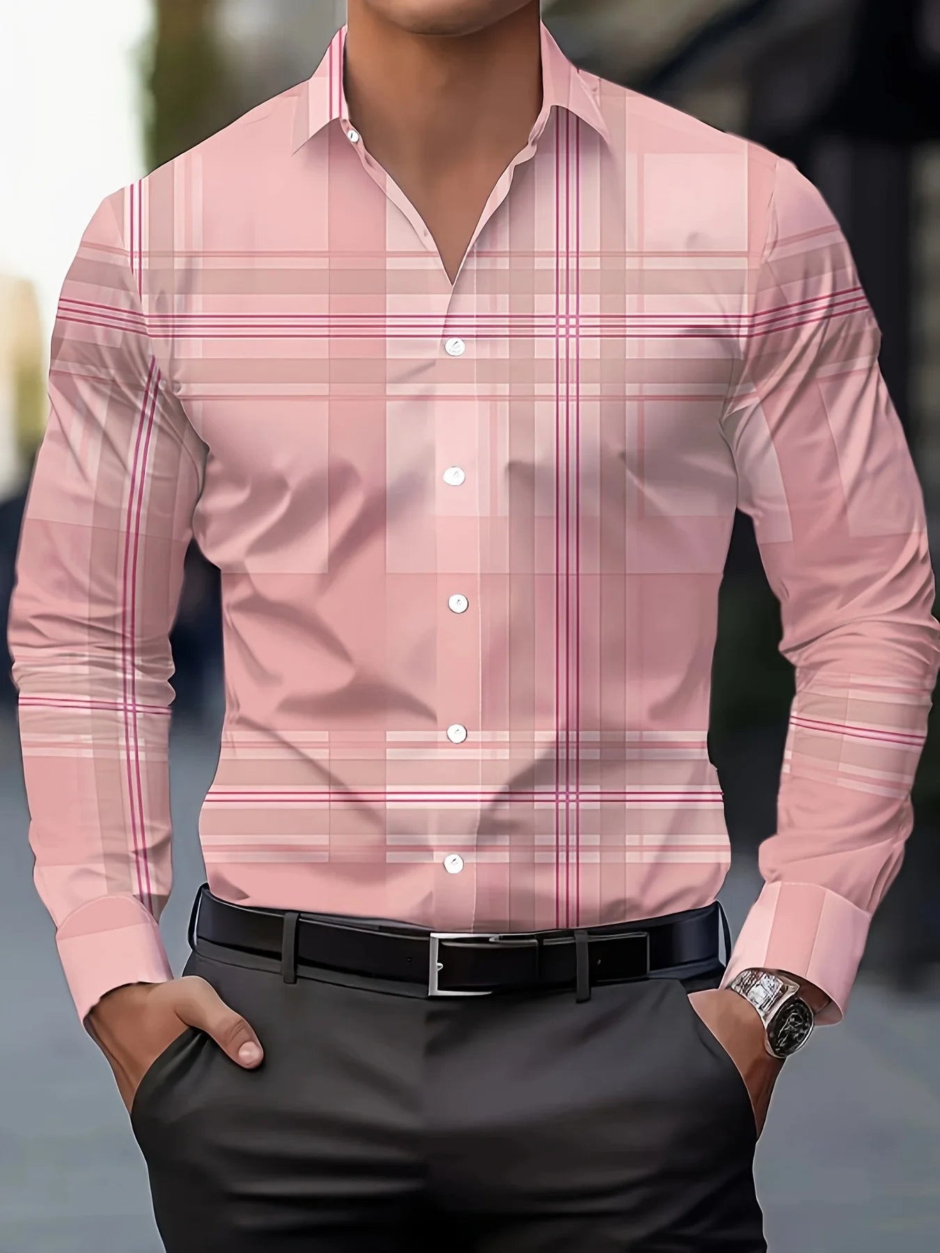 Men’s Long Sleeve Striped Dress Shirt