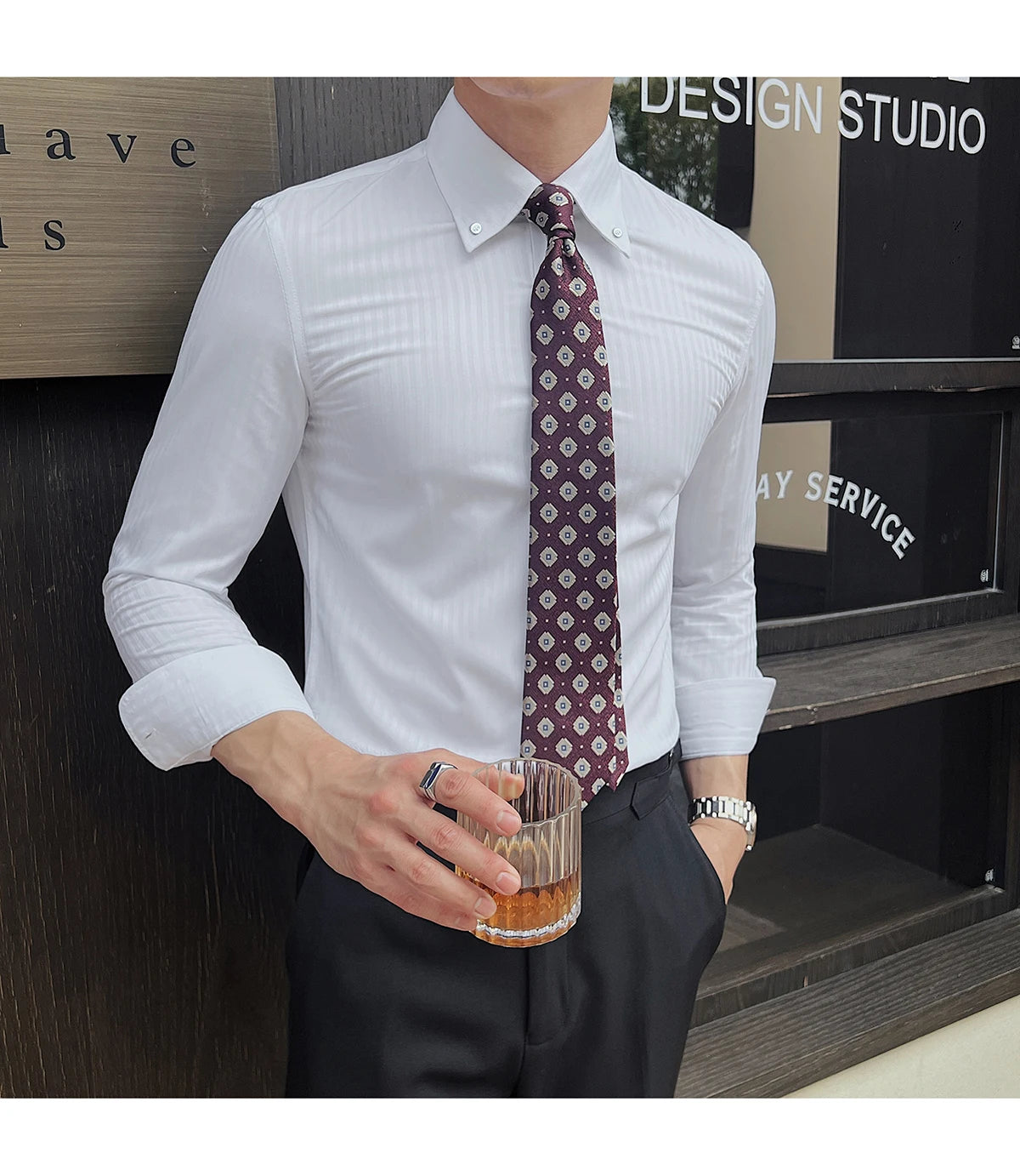 Men’s Autumn Dark Striped Long Sleeve Shirt