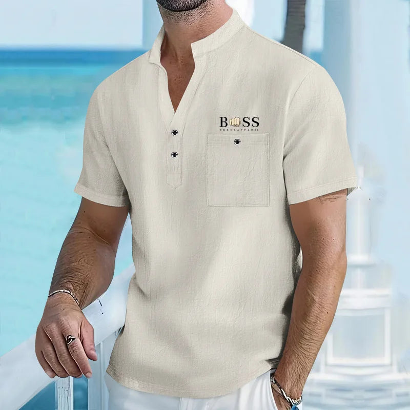 Men’s Cotton Linen Henley T-Shirt