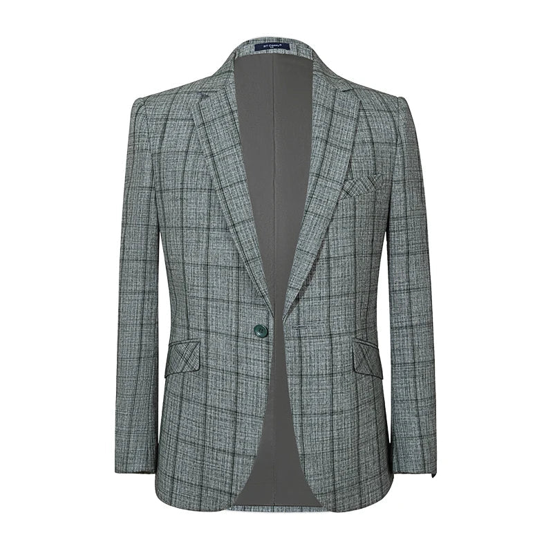 Men Plaid Blazer Jacket Slim Fit Fashion Coat