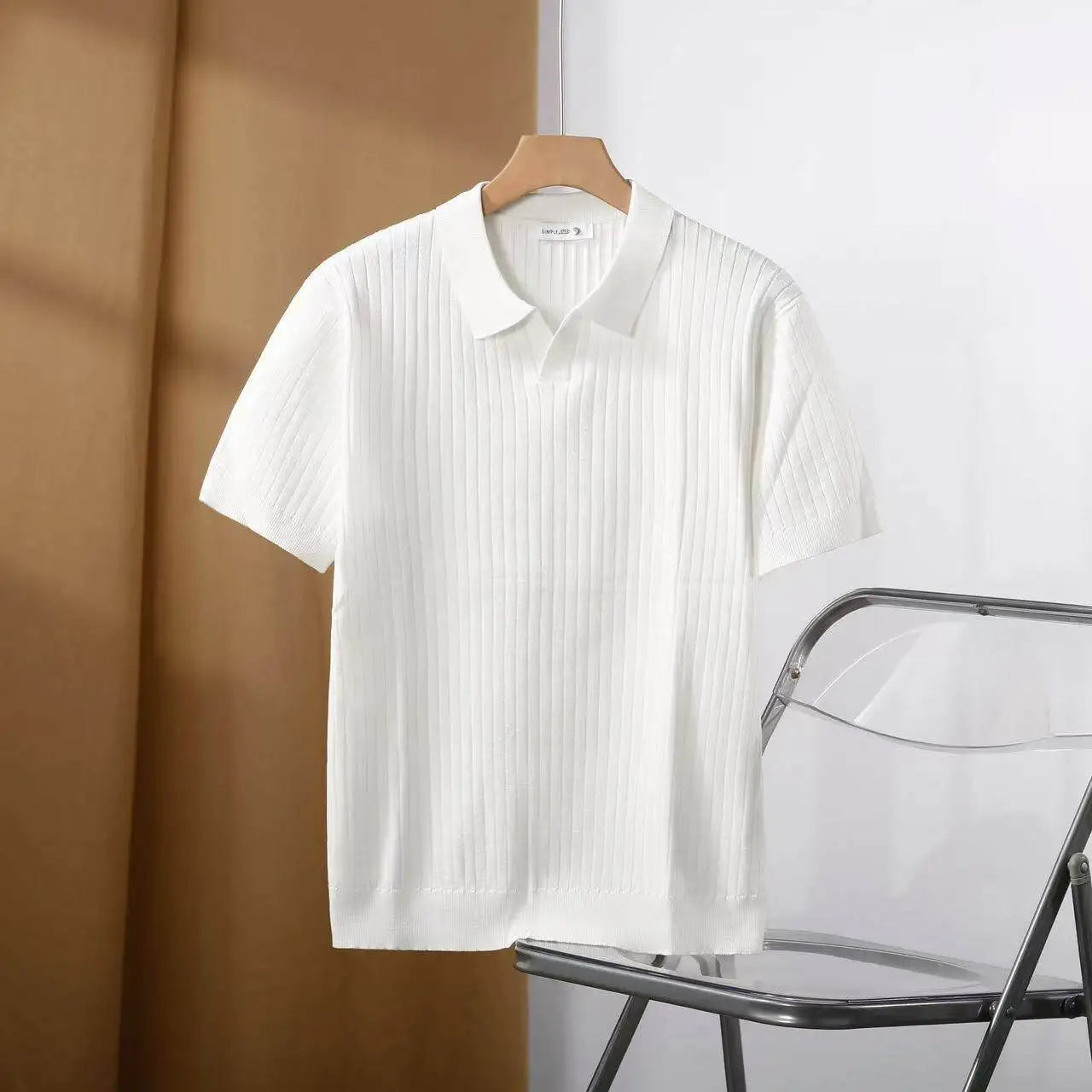Solid Stretch Cotton Casual Collared T-Shirt