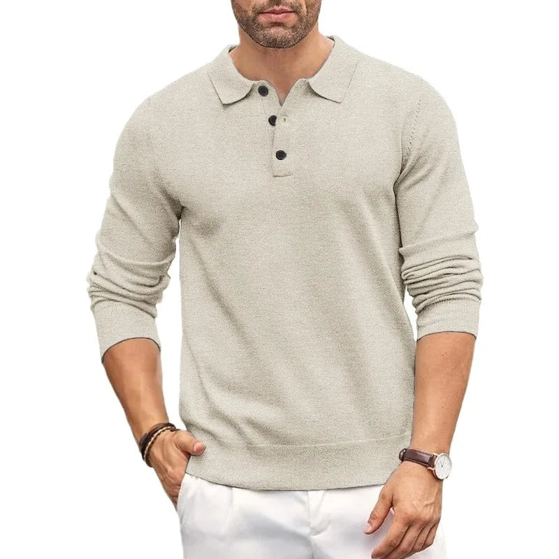 Men Mock Neck Knit Sweater Slim Fit Button Pullover