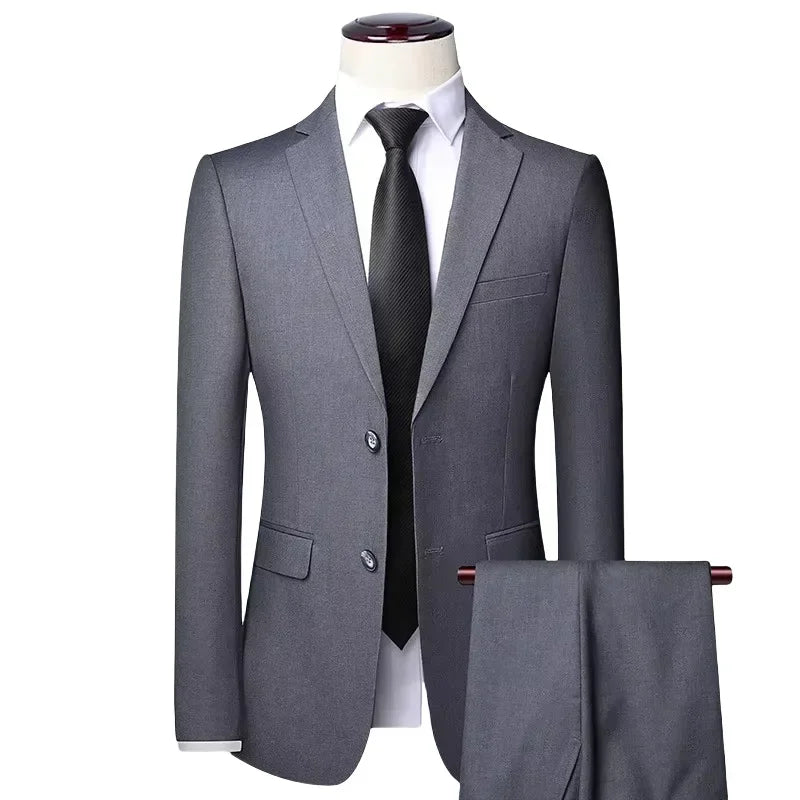 Men Slim Fit Suit 2 Piece Blazer Pants