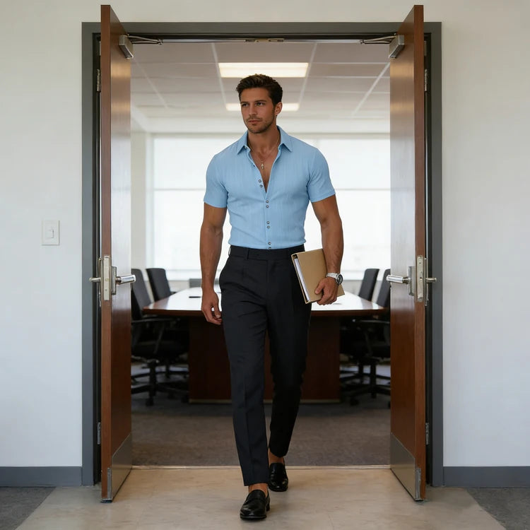 Men’s Textured Woven Polyester Shirt