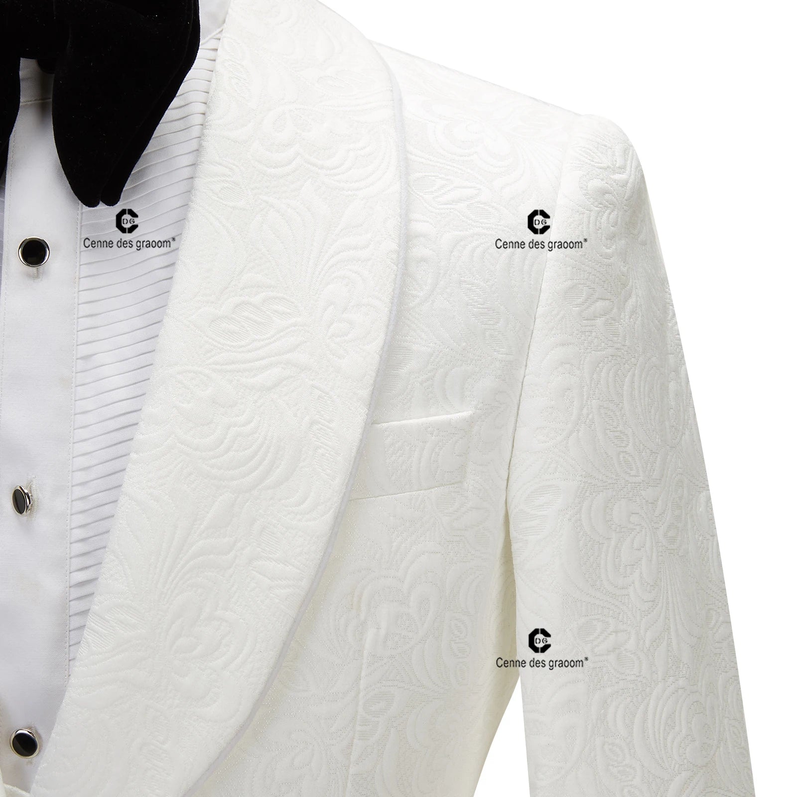 Ivory Paisley Jacket & Black Pants Slim Fit Tuxedo