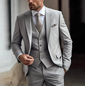 legant Gray Men’s 3-Piece Slim Fit Suit