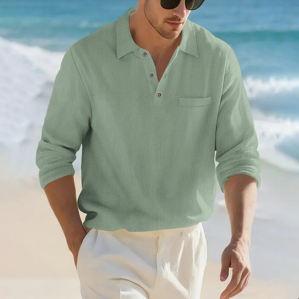 Men’s Casual Linen Cotton Lapel Shirt