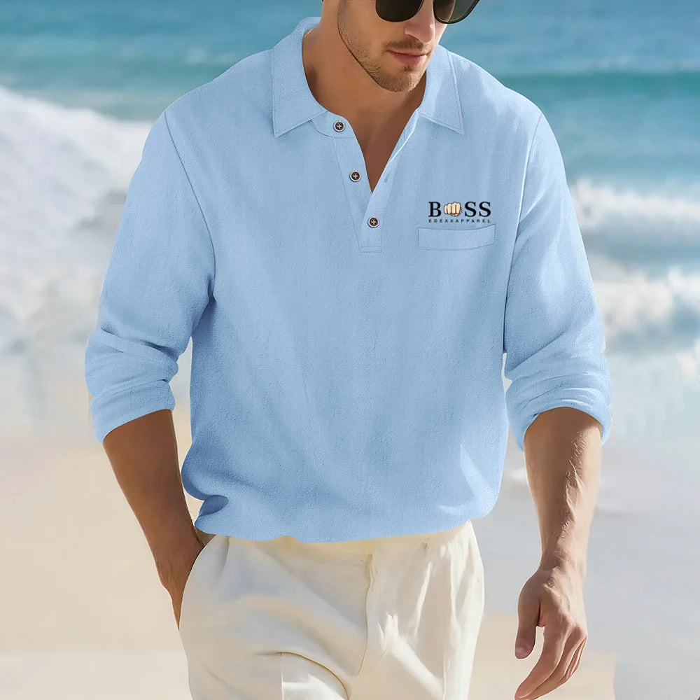 Men’s Casual Linen Cotton Lapel Shirt