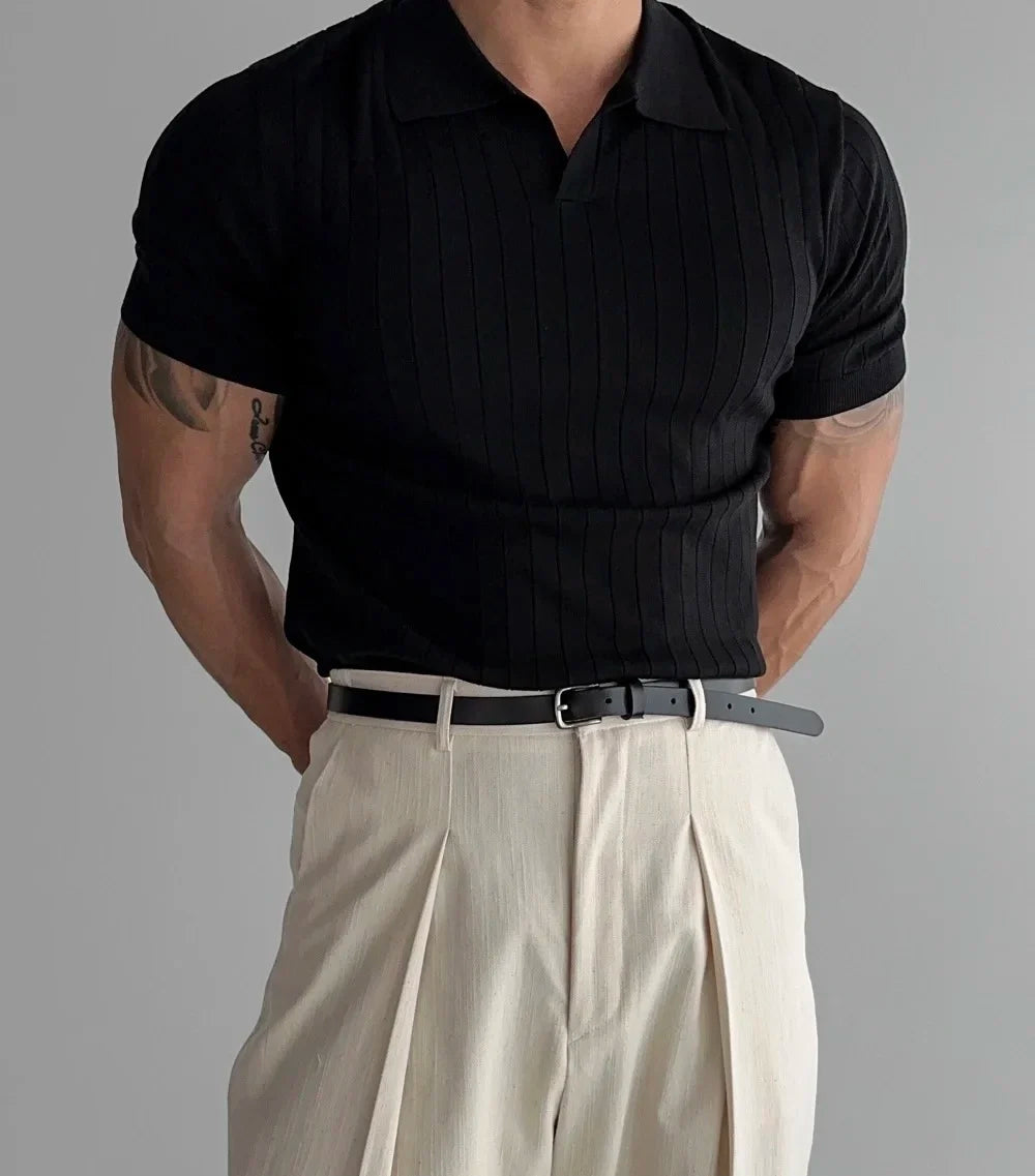 Solid Stretch Cotton Casual Collared T-Shirt