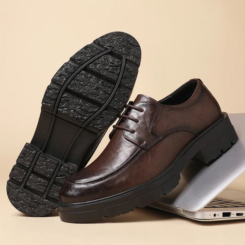 Men Elevator Shoes Height Increasing Genuine Leather Shoes