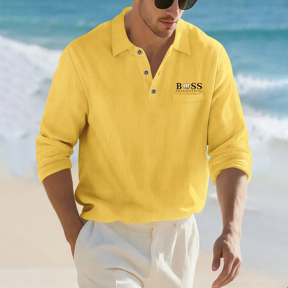 Men’s Casual Linen Cotton Lapel Shirt