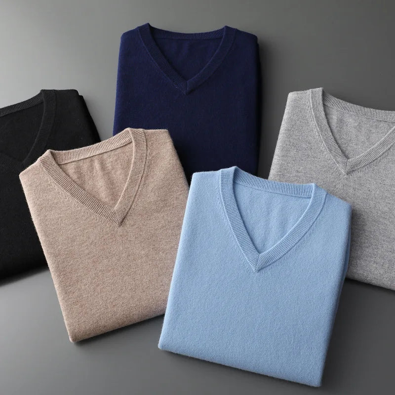Men’s Cotton Blend V-Neck Knitted Sweater