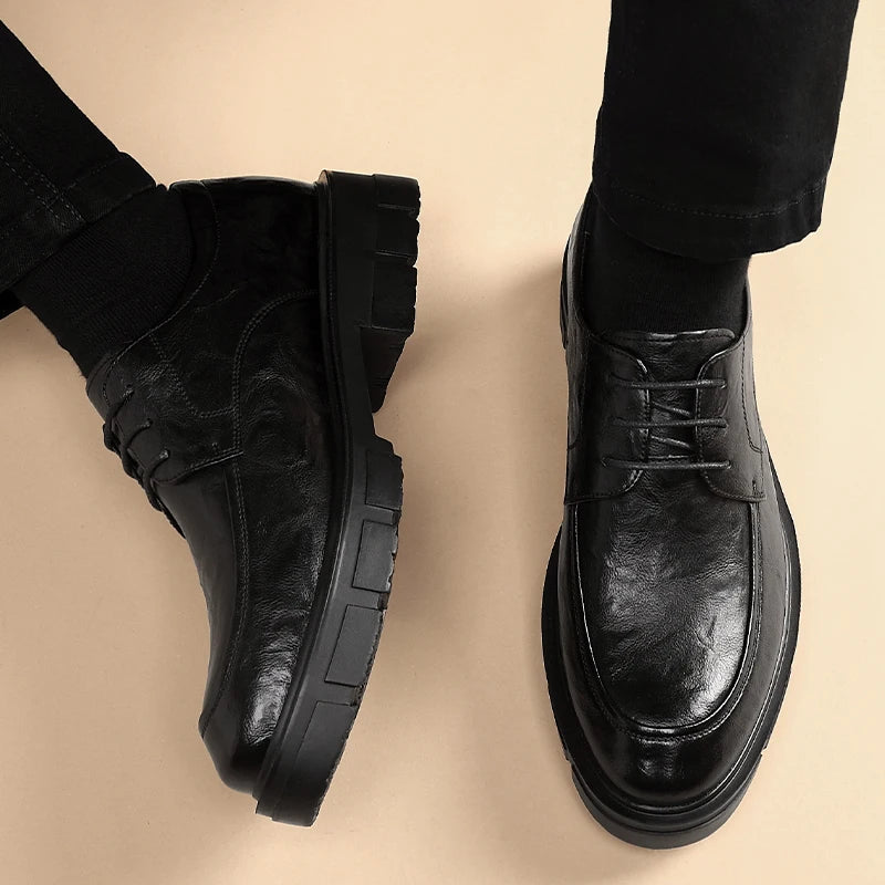Men Elevator Shoes Height Increasing Genuine Leather Shoes