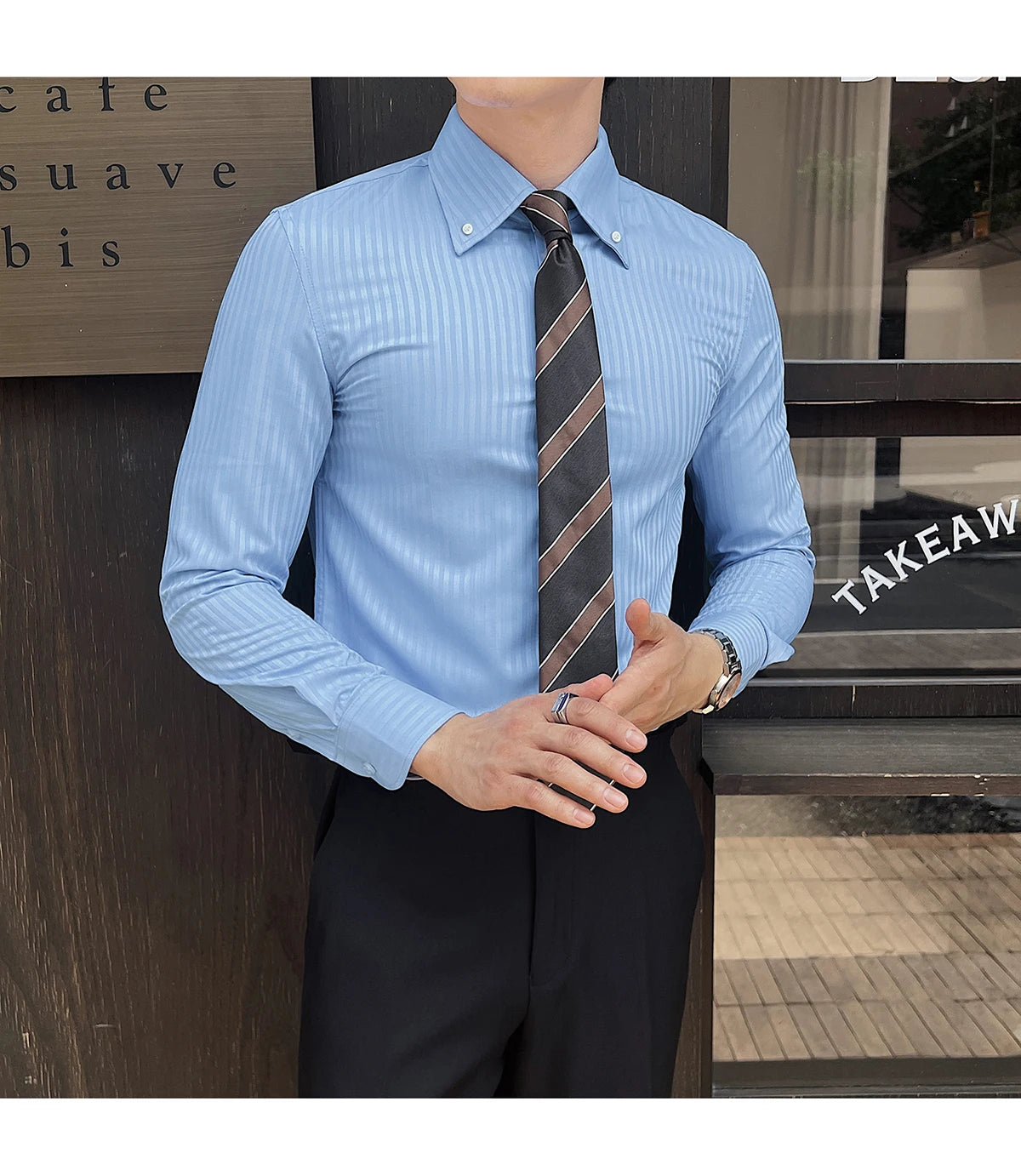 Men’s Autumn Dark Striped Long Sleeve Shirt