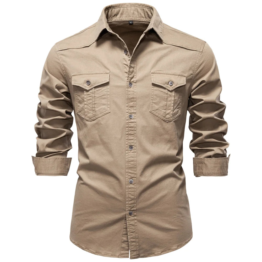 Men's Business  Long Sleeve Cotton Pocket Shirt