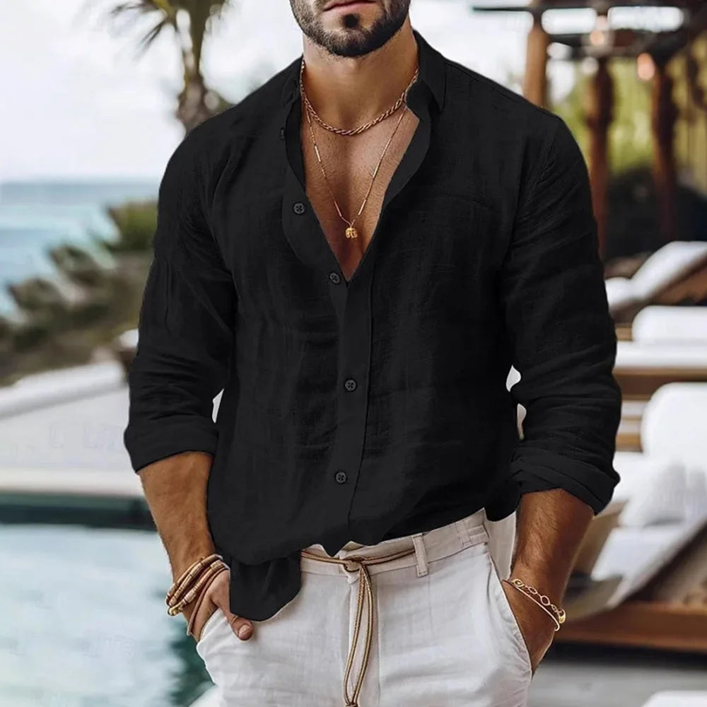 Summer Beach Style Solid Color Lightweight Cotton Linen Shirt