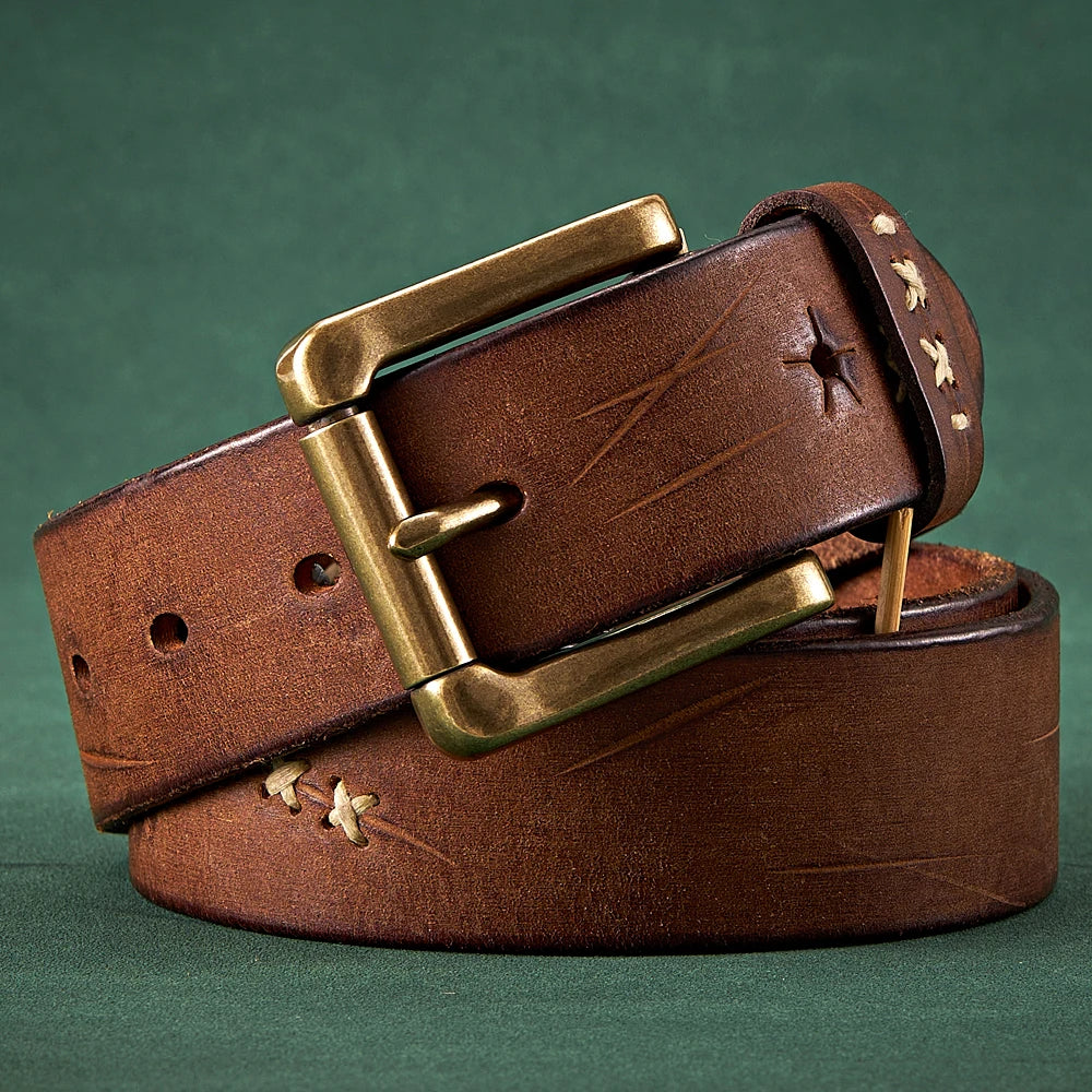 Men’s Luxury Leather Belt with Brass Buckle